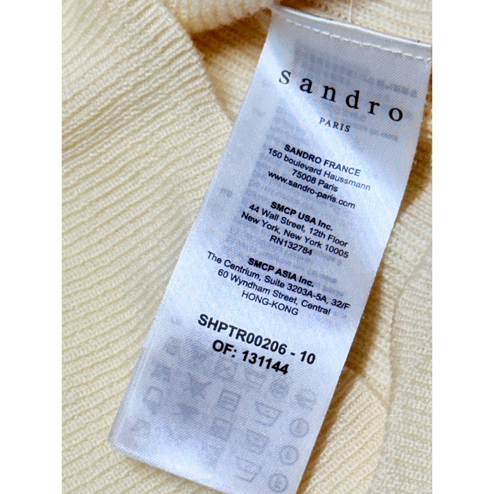 Sandro Paris Take It Easy Embroidered Wool Sweater Cream XL Small Hole - Picture 5 of 7